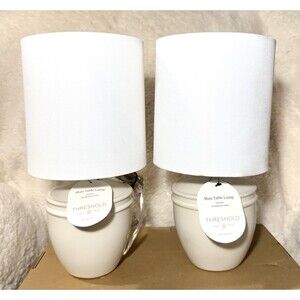 Set of 2 Threshold Ceramic Mini Table Lamps - Cream/White - NEW